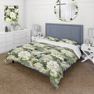 Designart "Zen Floral Retreat I" Cottage Bedding Cover Set With 2 Shams ...